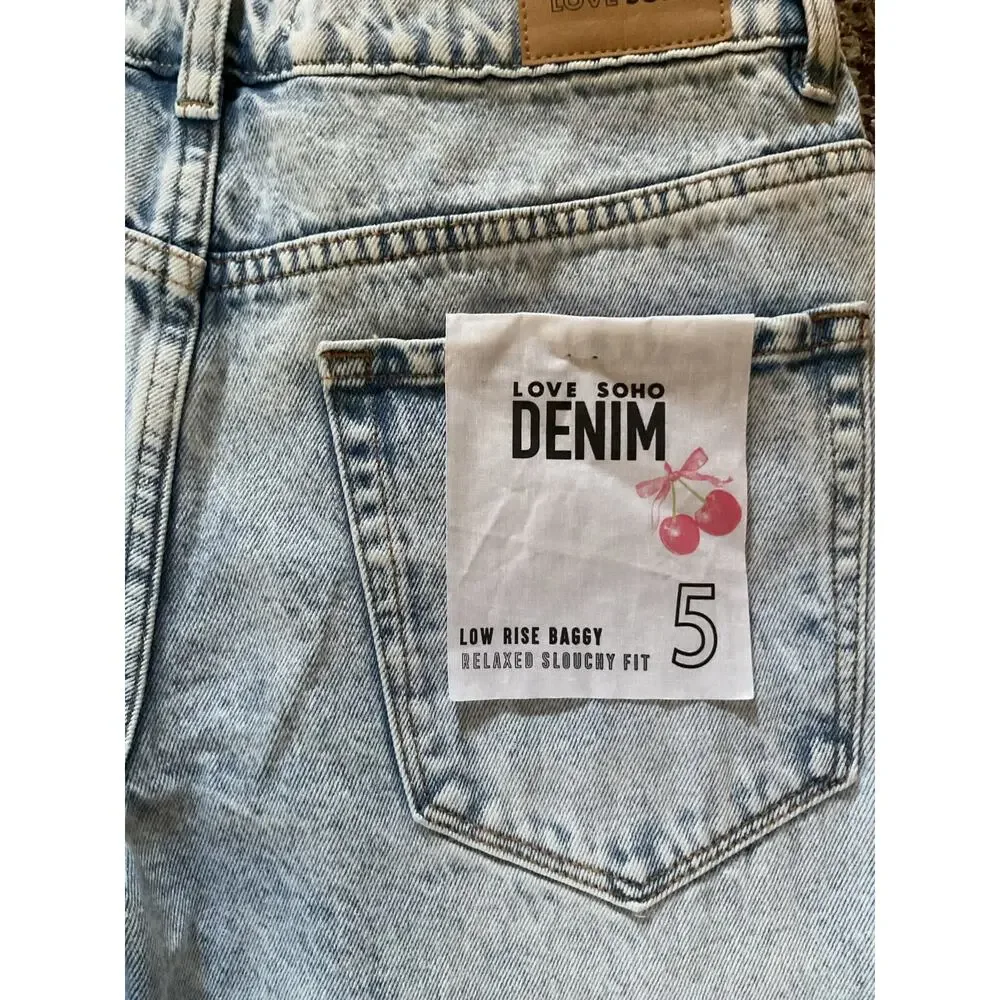 Love Soho Denim Baggy Bermuda Shorts Women Size 5 Low Rise Distressed NWT